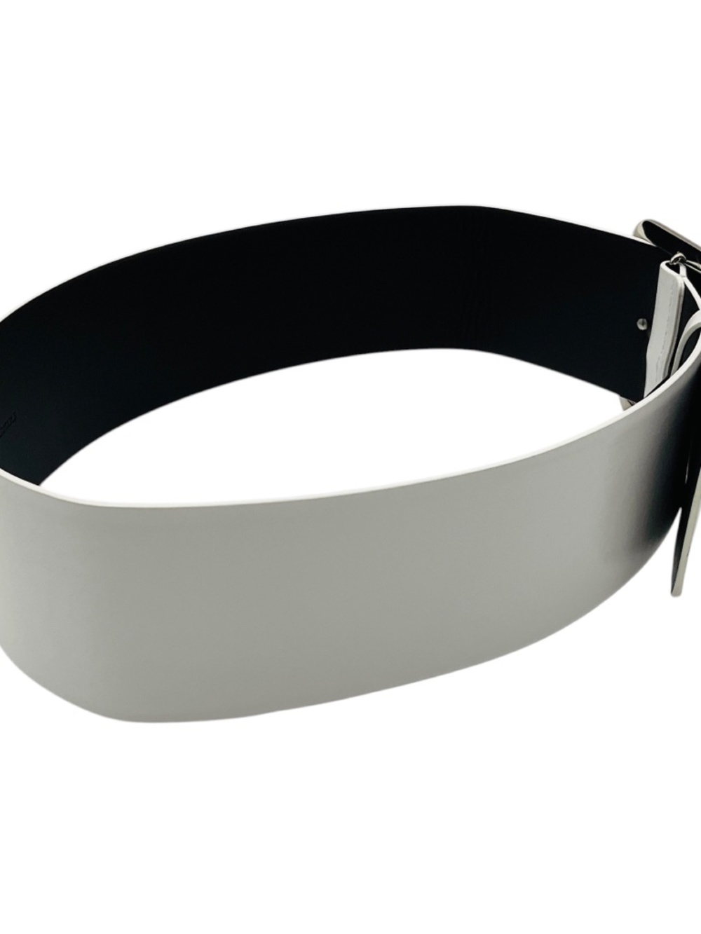 Chanel 2019 White / Silver CC Logo Genuine Calfskin Leather Wide Belt - Picture 2 of 7